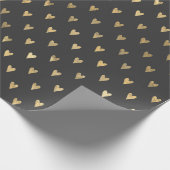 グレーとゴールドのヴィンテージ ハート ドゥードル ラッピングペーパー (角)