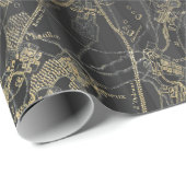 グレーとゴールドの箔 ヴィンテージ地図 ラッピングペーパー (ロールコーナー)