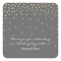 グレーとゴールドフォイルドットのモダン結婚式用シール