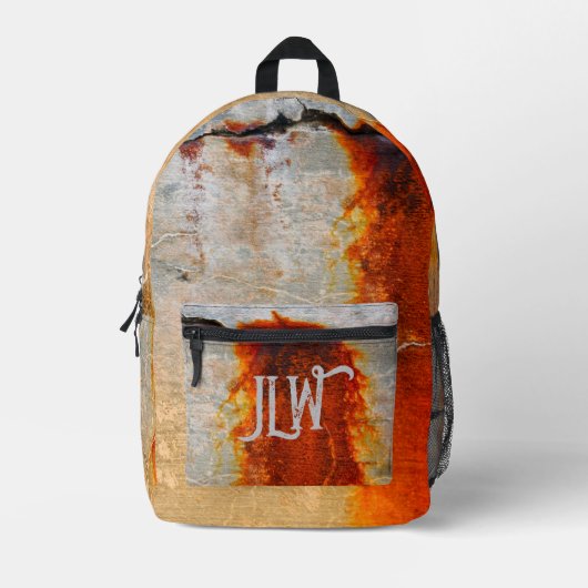 グレーとサビオレンジのアーバングランジ工業地帯 プリントバックパック (正面)