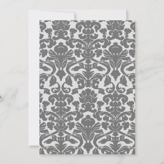 グレーとシルバーのダマスクの結婚式テンプレート 招待状 (裏面)