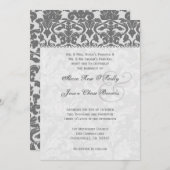 グレーとシルバーのダマスクの結婚式テンプレート 招待状 (正面/裏面)