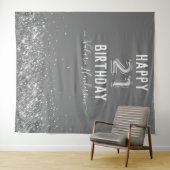 グレーとシルバーのハッピーバースデー21歳 タペストリー (インサイチュ(横))