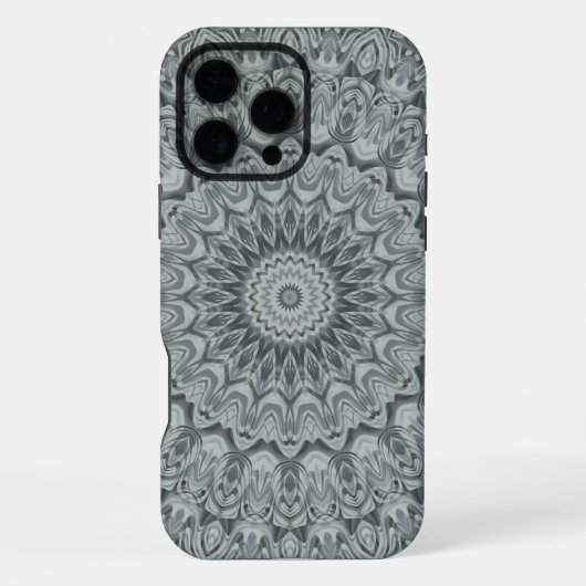 グレーとシルバーの曼荼羅パターン iPhoneケース (裏面)
