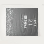 グレーとシルバー幸せ21歳の誕生日タペストリー タペストリー (正面(横))