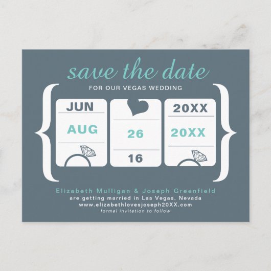 グレーとシー・フォー・グリーン スロットマシン Save the Date 案内ポストカード (正面)