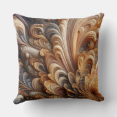 グレーとタンのスカルプトフローラとフェザーパターン クッション (裏面)