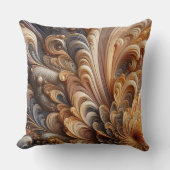 グレーとタンのスカルプトフローラとフェザーパターン クッション (正面)
