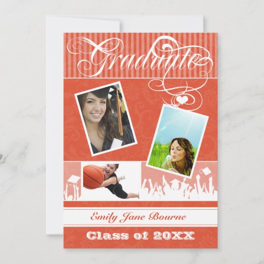 グレーとタンジェリンコーラルシニア写真クラス 案内状 (正面)