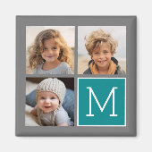 グレーとターコイズのインスタグラム写真コラージュ モノグラム マグネット (正面)