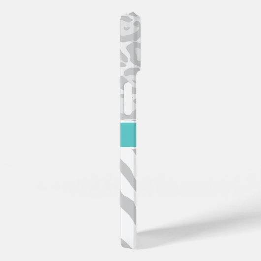 グレーとターコイズアニマルプリントモノグラム Case-Mate iPhoneケース (裏面 / 右)