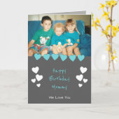 グレーとターコイズムーム写真誕生日 カード (黄色い花)