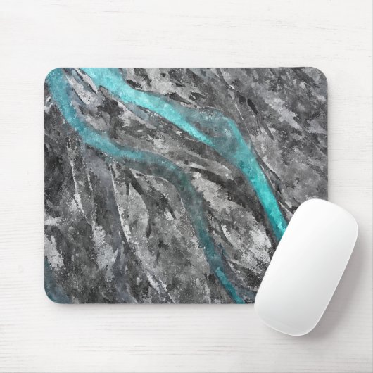 グレーとターコイズ水彩衛星アート マウスパッド (マウス)