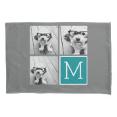 グレーとティール(緑がかった色)フォトコラージモノグラム 枕カバー (正面)