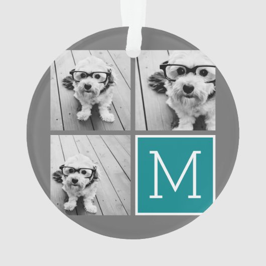 グレーとティール（緑がかった色）Instagramフォトコラージモノグラム オーナメント (裏面)