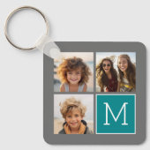 グレーとティール（緑がかった色）Instagramフォトコラージモノグラム キーホルダー (正面)