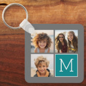 グレーとティール（緑がかった色）Instagramフォトコラージモノグラム キーホルダー (正面)