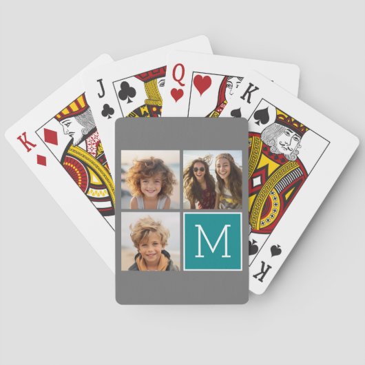 グレーとティール(緑がかった色)Instagramフォトコラージモノグラム トランプ (裏面)