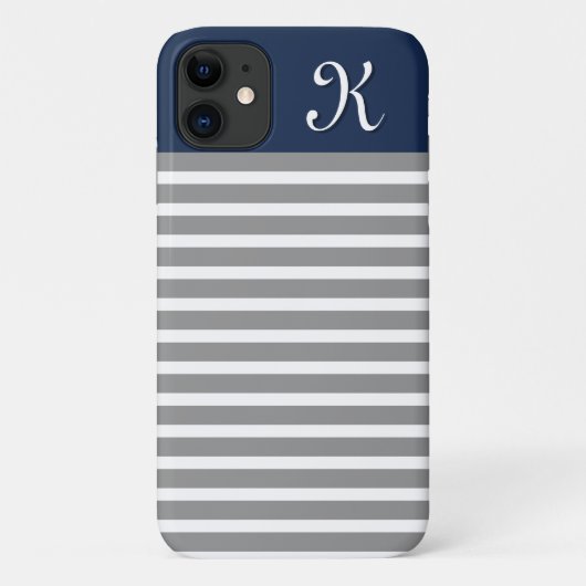 グレーとネイビーのパタストライプのーン・モノグラム Case-Mate iPhoneケース (裏面)
