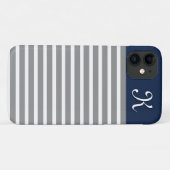 グレーとネイビーのパタストライプのーン・モノグラム Case-Mate iPhoneケース (裏面(横))
