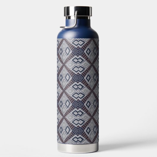 グレーとネイビーブルーの泥の布美インスパイアしい ウォーターボトル (右面)
