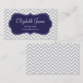 グレーとネイビーブルーモダンシェブロンストライプ 名刺 (正面/裏面)