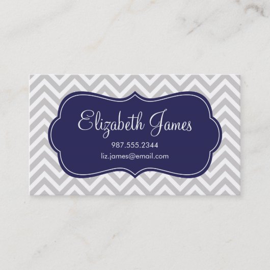 グレーとネイビーブルーモダンシェブロンストライプ 名刺 (正面)