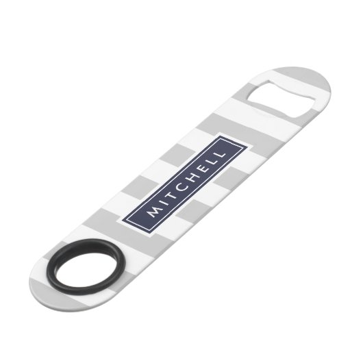 グレーとネイビー名門私立校風のズストライプモノグラム スピード栓抜き (正面アングル)