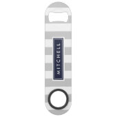 グレーとネイビー名門私立校風のズストライプモノグラム スピード栓抜き (正面)