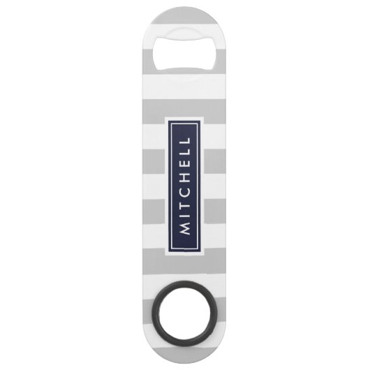 グレーとネイビー名門私立校風のズストライプモノグラム スピード栓抜き (正面)