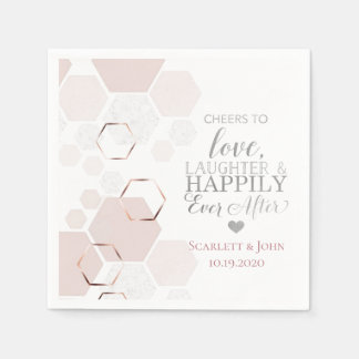 グレーとバラ金ゴールド結婚六角形ナプキン スタンダードカクテルナプキン