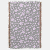 グレーとパステルパープルスターズ&モーンズ スローブランケット (正面縦)