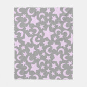 グレーとパステルパープルスターズ&モーンズ フリースブランケット (正面)
