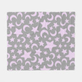 グレーとパステルパープルスターズ&モーンズ フリースブランケット (正面(横))