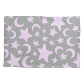 グレーとパステルパープルスターズ&モーンズ 枕カバー (裏面)
