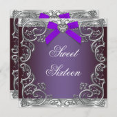 グレーとパープルの甘い16誕生日パーティー 招待状 (正面/裏面)