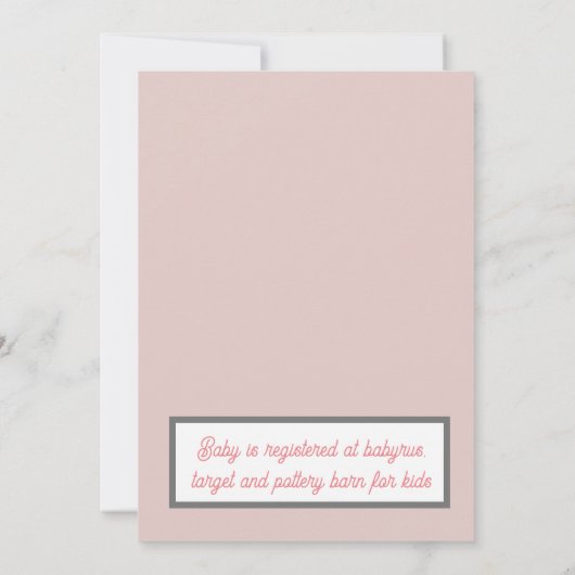 グレーとピンクかわいいネズミの女の子ベビーシャワー 招待状 (裏面)