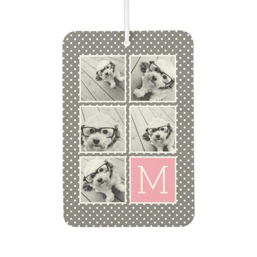 グレーとピンクのインスタグラム5フォトコラージモノグラム カーエアーフレッシュナー (正面)