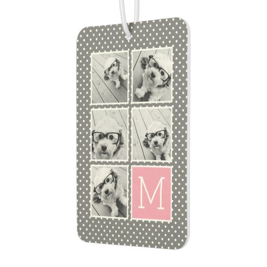 グレーとピンクのインスタグラム5フォトコラージモノグラム カーエアーフレッシュナー (左)