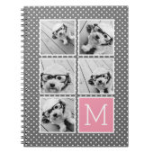 グレーとピンクのインスタグラム5フォトコラージモノグラム ノートブック (正面)