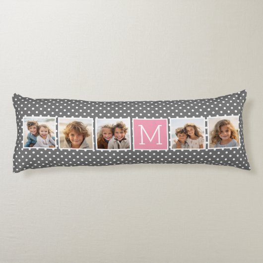 グレーとピンクのインスタグラム5フォトコラージモノグラム ボディピロー (裏面)