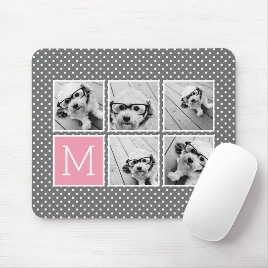 グレーとピンクのインスタグラム5フォトコラージモノグラム マウスパッド (マウス)
