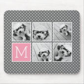 グレーとピンクのインスタグラム5フォトコラージモノグラム マウスパッド (正面)