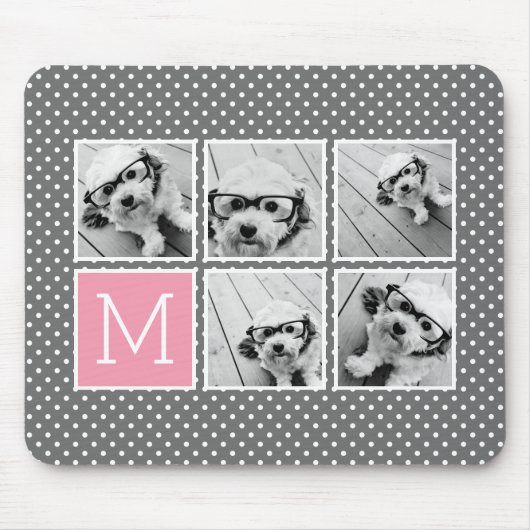グレーとピンクのインスタグラム5フォトコラージモノグラム マウスパッド (正面)