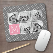 グレーとピンクのインスタグラム5フォトコラージモノグラム マウスパッド