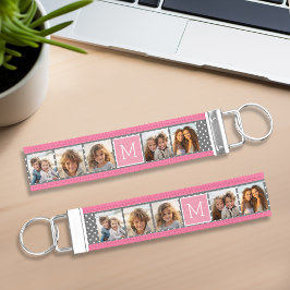 グレーとピンクのインスタグラム5フォトコラージモノグラム リストバンドキーホルダー