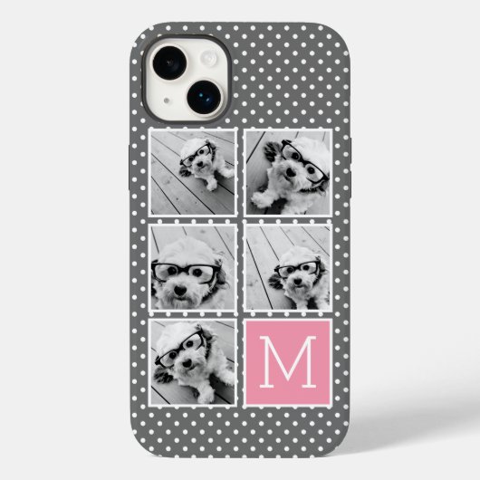 グレーとピンクのインスタグラム5フォトコラージモノグラム Case-Mate iPhoneケース (裏面)