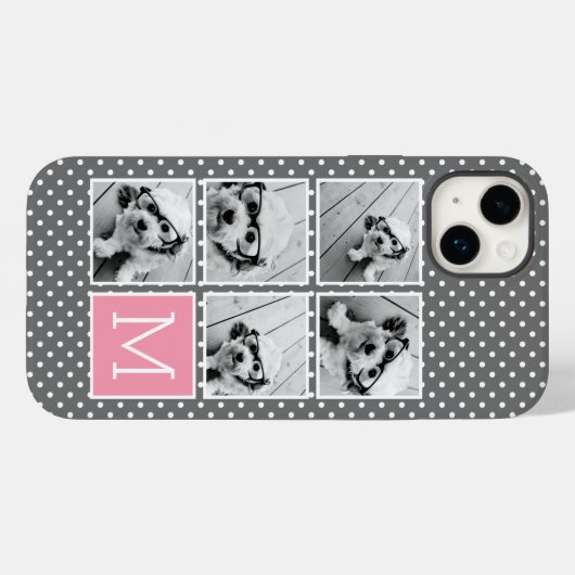 グレーとピンクのインスタグラム5フォトコラージモノグラム Case-Mate iPhoneケース (裏面 (横))