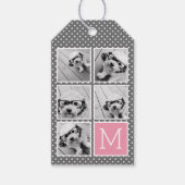 グレーとピンクのインスタグラム5枚の写真コラージュ モノグラム ギフトタグ (正面)