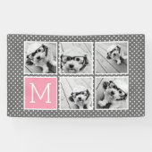 グレーとピンクのインスタグラム5枚の写真コラージュ モノグラム 横断幕 (横)